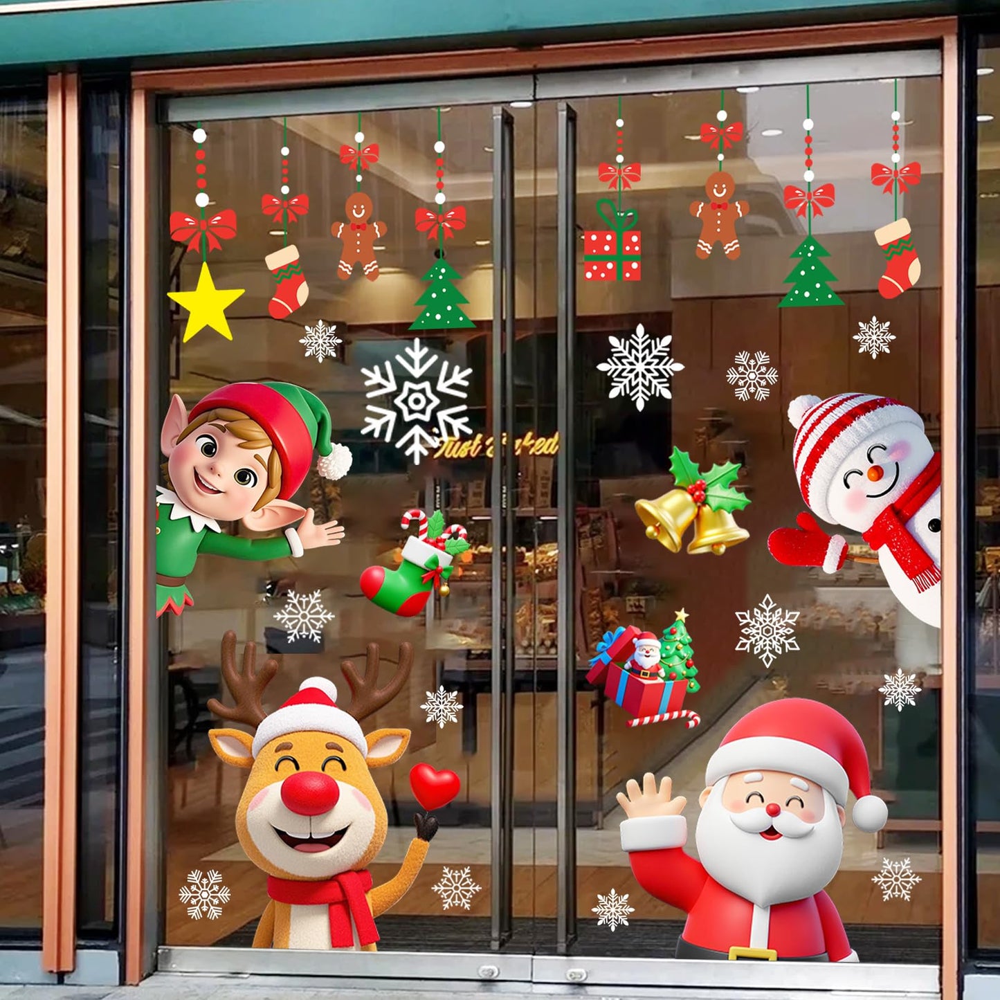 T&W SAME FILM 117 PCS Christmas Window Clings Stickers for Glass, Window, Car Decor, Xmas Decals Decorations Holiday Snowflake Santa Claus Reindeer Decals for Party, Reusable