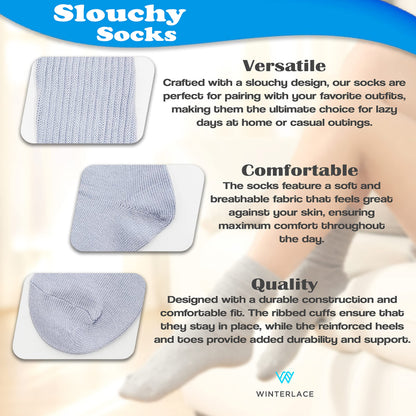 Winterlace 6 Pairs Slouch Socks for Women, Heavy Extra Long Cotton Scrunch Crew Sock, Bulk pack (White)