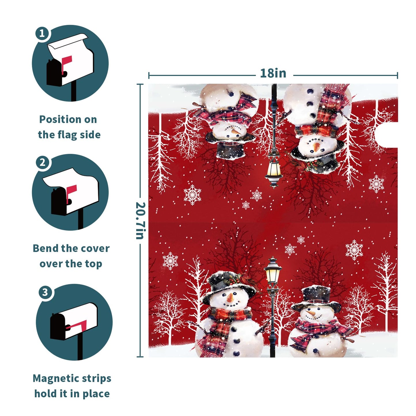 Kawani Merry Christmas Red Snowman Mailbox Covers Magnetic Red Winter Outdoor Mailbox Cover Standard Size 18 X 21 Inch Snowflakes Holiday Mailbox Wrap Post Letter Box Cover Decor for Home Garden Yard