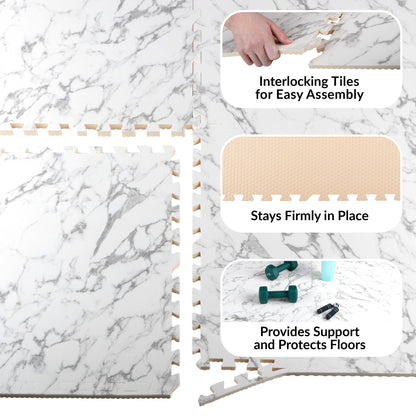 EVA Foam Floor Tiles 24-Pack - 96SQFT Puzzle Mat - Interlocking Foam Tiles for Baby Play Mat or Gym Flooring for Exercise by Stalwart (Faux Marble)