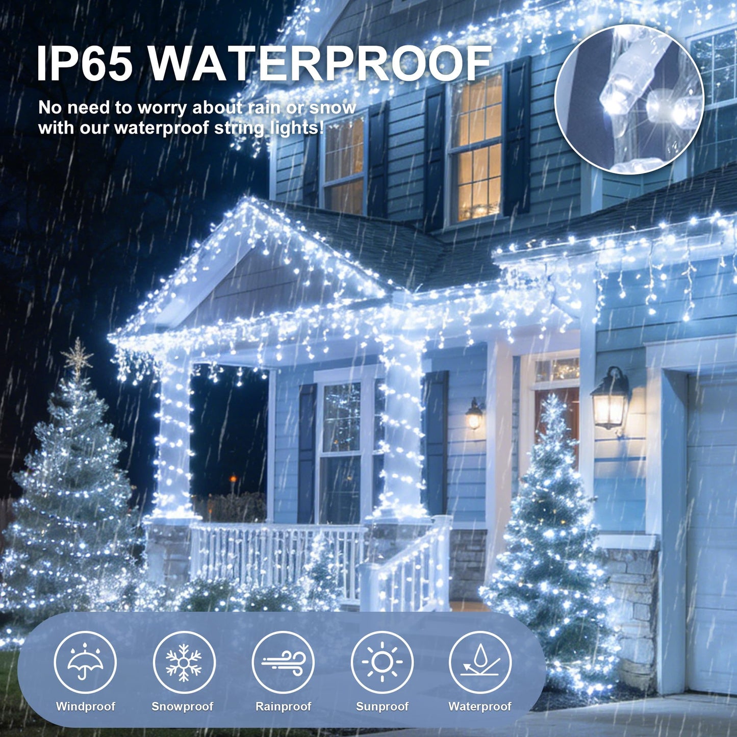 MYGOTO LED String Lights, 165FT 500LED 30V Plug in Waterproof String Lights with 8 Modes for Indoor and Outdoor Party Wedding Home Patio Lawn Garden Supplies (Cool White)