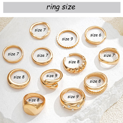 FAXHION 12PCS Gold Stackable Rings Set for Women, 18K Gold Plated Open Stacking Knuckle Ring, Adjustable Chunky Signet Band Statement Ring for Gift