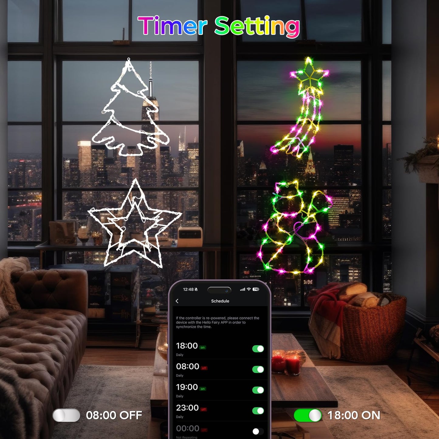 FANCILLUMA 4 Pack Smart Christmas Window Lights, Window Silhouette Lights, Christmas Decorations Indoor,Custom & Preset Modes,APP Control Snowman, Meteor, Christmas Tree, Star for Door Glass
