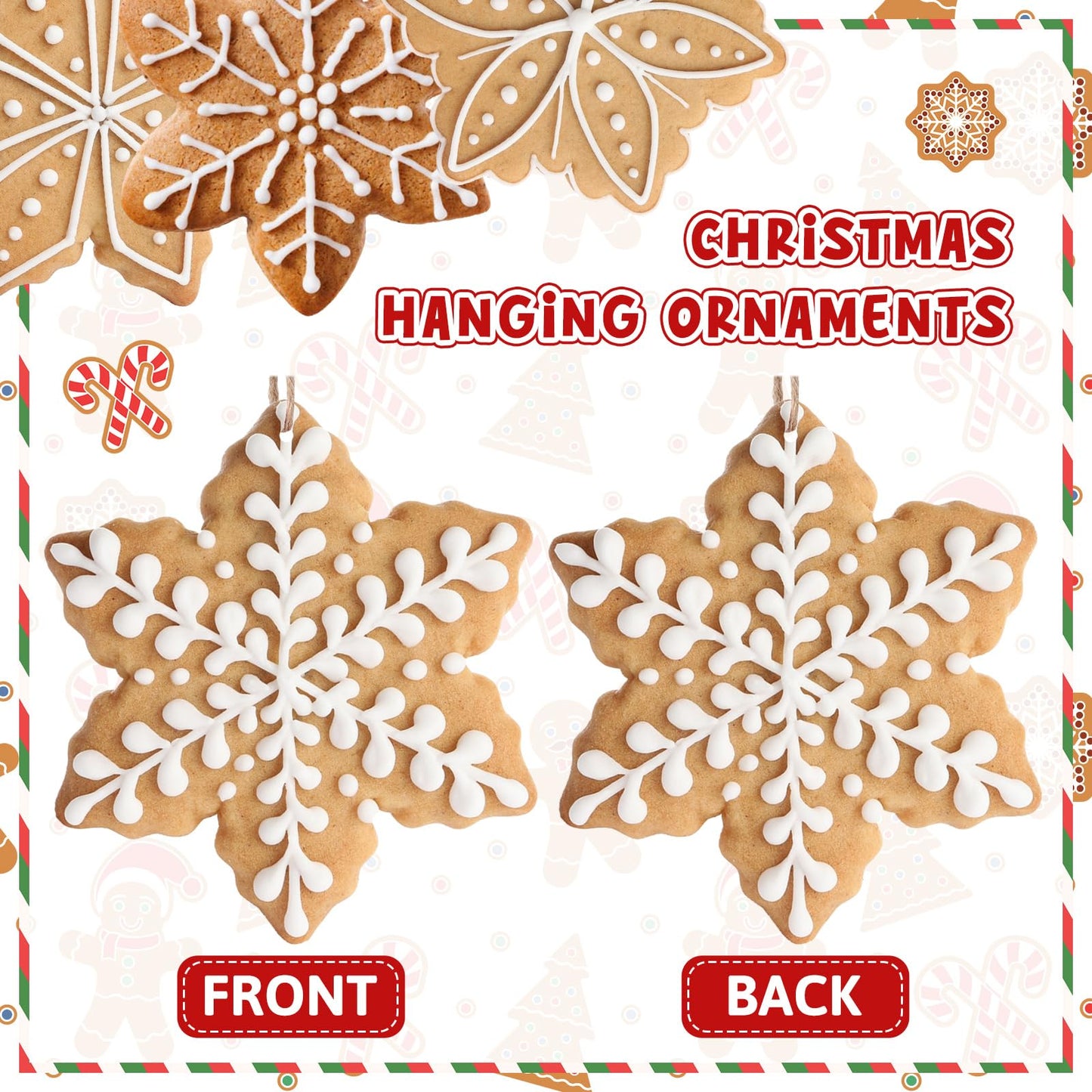 Soaoo 36 Pcs 7.9 Inch Gingerbread Snowflake Christmas Outdoor Decorations Large Hanging Christmas Ornaments Double Sided Xmas Plastic Decor for Xmas Tree Office Home Yard Porch Holiday