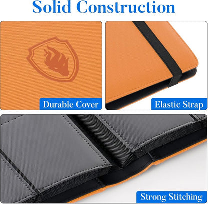 Premium 9 Pocket Card Binder - Sturdy PU Cover Trading Card Album for 360 Cards | Sleek Orange Holder for Game & Sports Cards