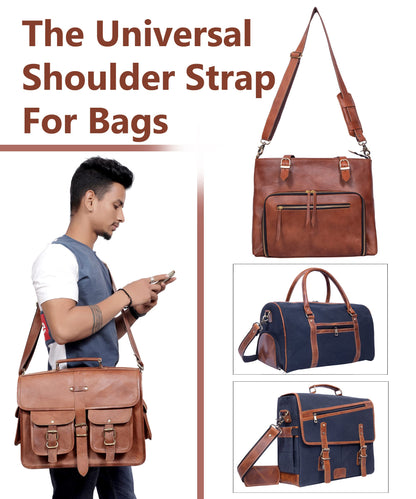 Adjustable 60-inch Real Leather Bag Replacement Shoulder Strap Comfort Fit Padded with Metal Swivel Hooks for Crossbody Purses, Laptop Messenger Bags, Handbags and Duffle Luggage Straps (Brown)