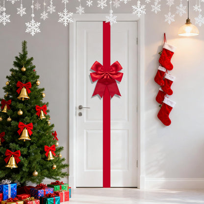 Iceyyyy 14.2 Ft Extra Large Christmas Front Door Warpping Bow, Adjustable Red Christmas Doors Ribbon Bow with Buckle, Giant Christmas Door Wreath Bows for Cabinet Door Home Festival Decor