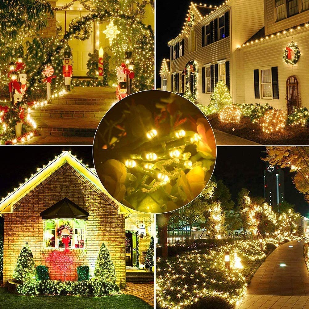 Fairy Black String Lights with Memory Function. Extendable 33ft 100 LED Plug in Cozy Warm White Decorations for Christmas Xmas Tree, Garden, Party, or Home, creating magical indoor outdoor Ambiance