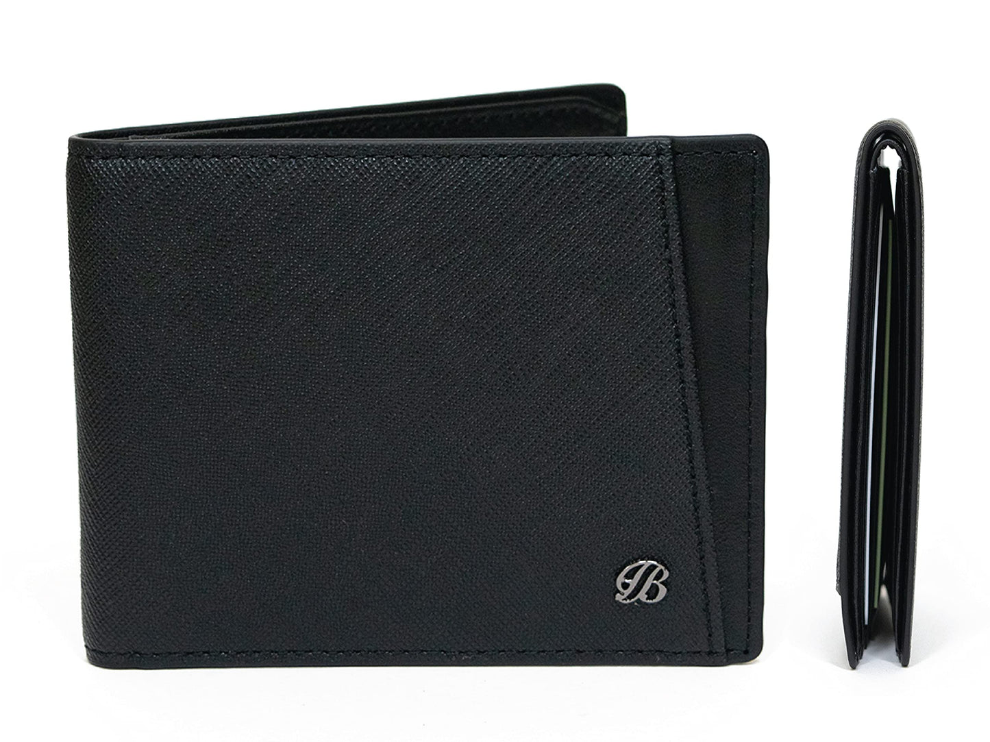 Maskfactory stwees bifold leather wallets - Ultra slim, RFID, Front pocket, slim, ID window (Pocket style B, Black)