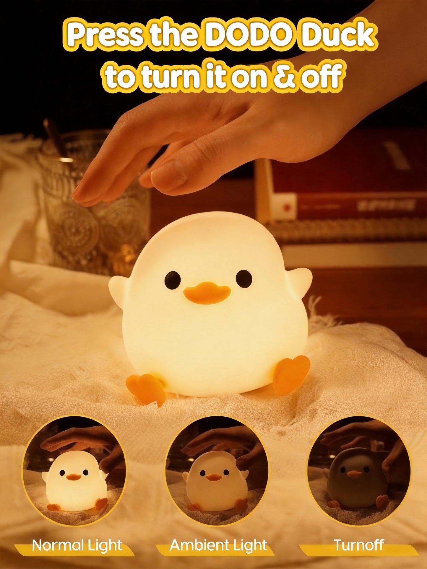 Amaredom DoDo Duck Night Light, Cute Duck Lamp, Silicone Dimmable Nursery Nightlight, Rechargeable LED Bedside Lamp with 20 Minutes Timer & Tap Control Baby Girls Women Bedrooms, Living Room