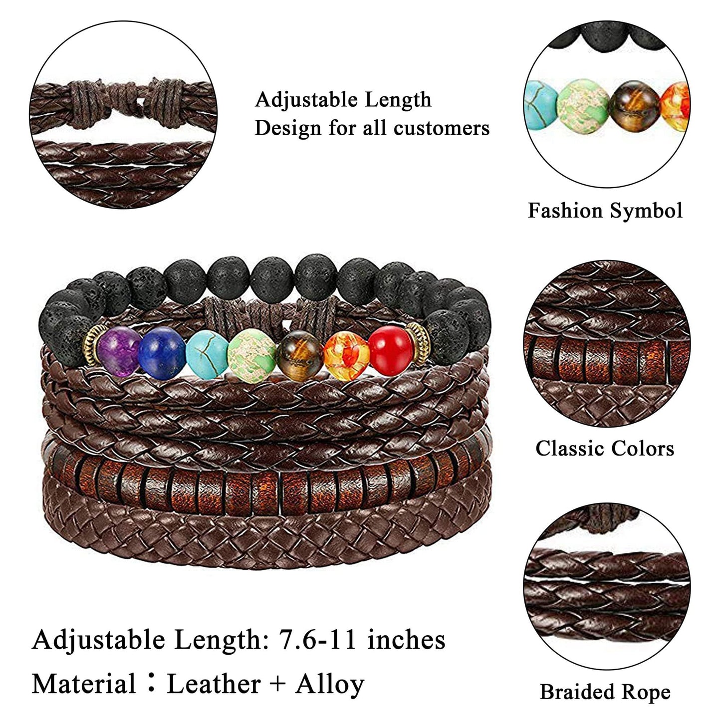 FIBO STEEL Braided Leather Bracelets for Men Women - Wooden Beads Cool Wrap Cuff Bracelets Mens Hemp Tribal Wristbands Punk Vintage Bracelet Set 31 Pcs