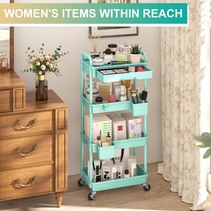 Goovilla 3 Tier Rolling Utility Cart Organizer with Removable Drawer, Stable and Sturdy Black Rolling Storage Carts with 2 Lockable Wheels for Bathroom, Kitchen, Snack, Craft, Makeup, Baby Essentials
