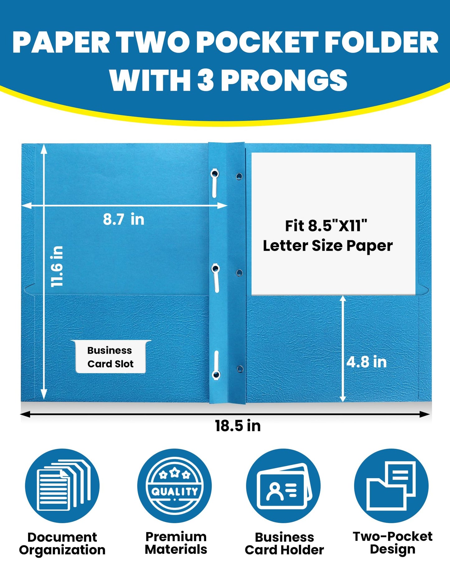 SUNEE 2 Pocket Folders with Prongs (25 Pack, Blue), Paper Folders with 2 Pockets and 3 Prongs Fit Letter Size Paper, Folders with Prongs for School Office Home Business