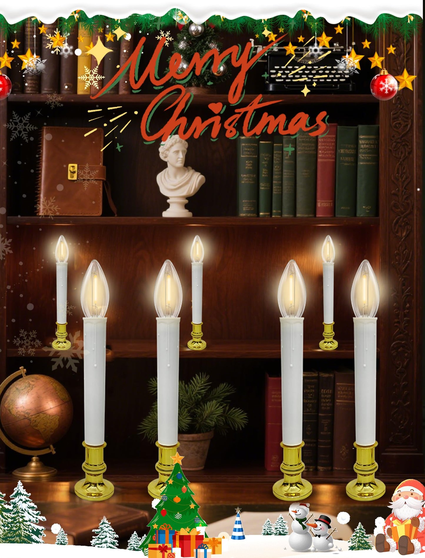 10 Pack Battery Operated Window Candles, Flameless Christmas Electric Candle with 6/18H Timer, Gold Base with Suction Cups, Warm White LED Lights for Xmas Wedding Holiday Indoor Table Window Decor
