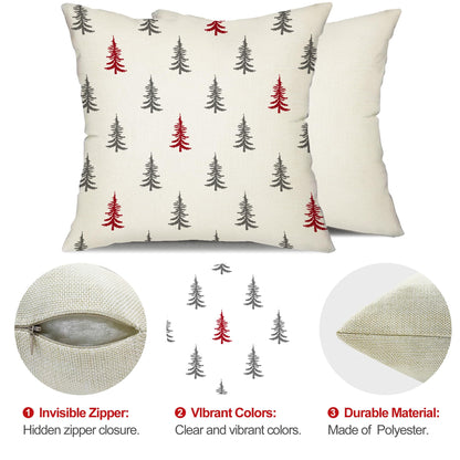 DFXSZ Christmas Pillow Covers 18x18 inch Set of 2 Christmas Tree Decorative White Throw Pillow Covers Winter Famliy Decoration for Home Couch TH-30G18