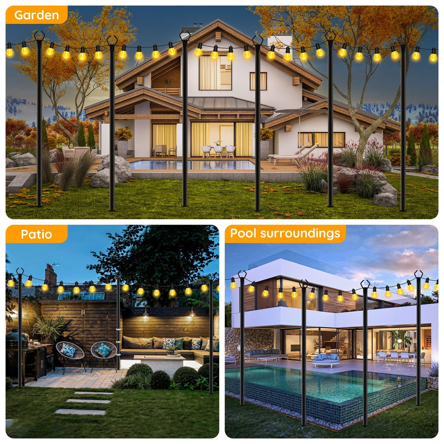 AHRLHR 2 Pack String Light Poles,Poles for Outdoor String lights10 Ft Metal Poles with Fork for Outdoor String Lights,Outdoor Light Poles with Fork,Patio,Deck,Backyard