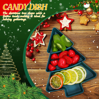 DEARMAMY Christmas Tree Snack Tray Set of 3 - Red Green White Plastic Divided Serving Plates for Holiday Parties, Candy, Nuts, Fruits, And Appetizers, Christmas Tree Shaped Platters for Entertaining