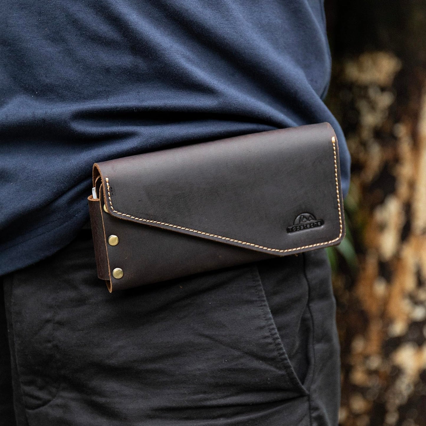 Topstache Leather Phone Holster for iPhone 17/16/15 Pro Max, Galaxy S25/S24 Ultra - Belt Loop Cell Phone Case - Leather Card Holder Wallet Belt Pouch - Fit Protective Case on, XL,Darkbrown