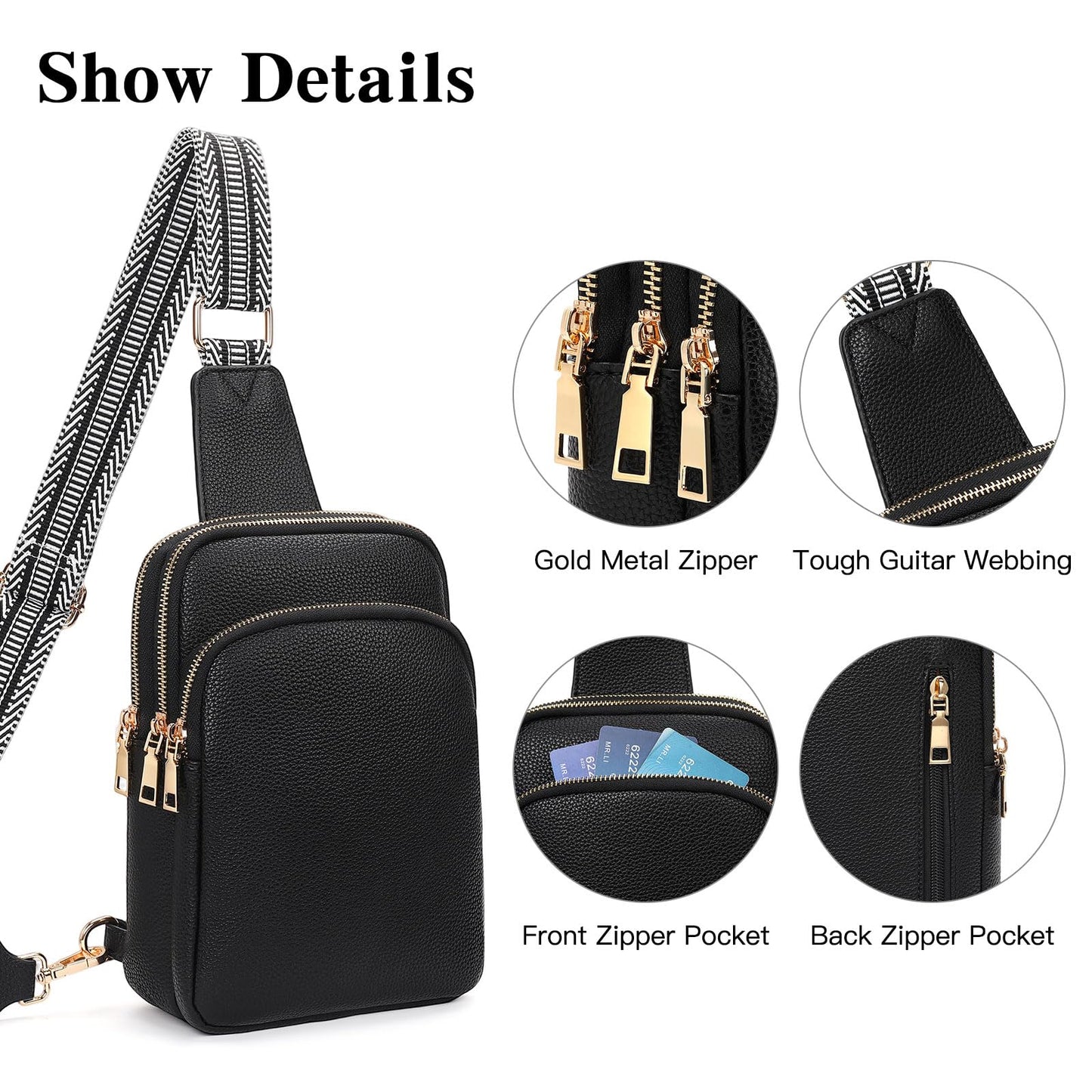 FALAN MULE Small Crossbody Sling Bags Fanny Packs Leather Purses Chest Bag for Women (A-Black)