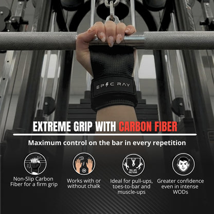 Carbon Microfiber Gymnastics Grips for Cross Training & Calisthenics – Hand Grips Kit with Wrist Wraps & Thumb Tape for Men and Women (M)