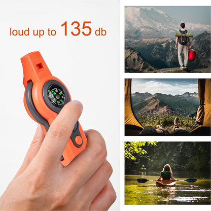 Emergency Survival Function Whistle, Outdoor Multifunctional Tool Safety Whistle with Lanyard, Ideal for Kayaking, Boating, Hiking, Camping, Climbing, Hunting, Fishing, Rescue Signaling(Orange)