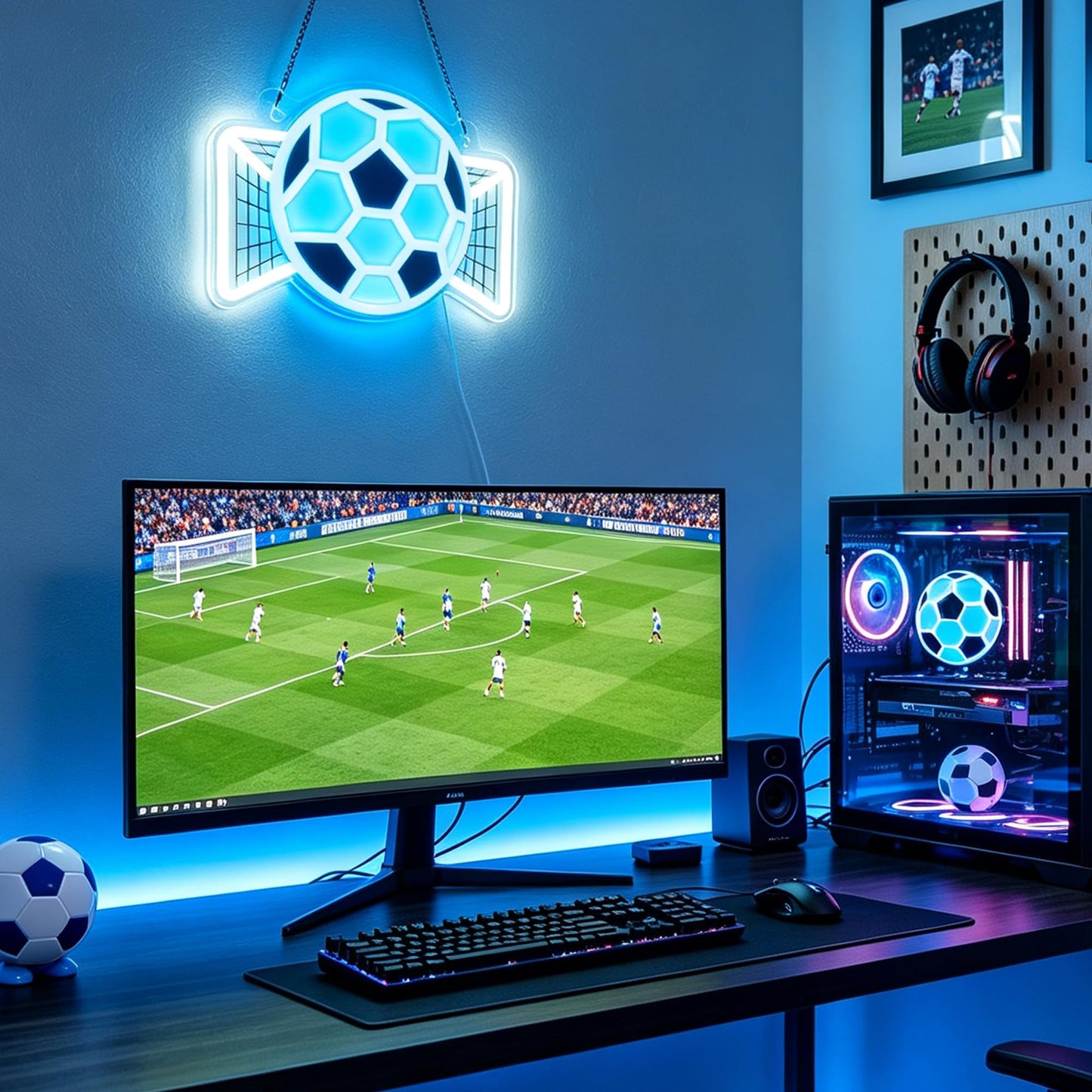 Okayera Soccer Neon Sign, Dimmable Football LED Lamp for Wall Decor, Light up Sports Sign for Bedroom Playroom Man Cave Club Party College Dorm Decor, Cool Teenager Boy Kid Birthday Holiday Xmas Gifts