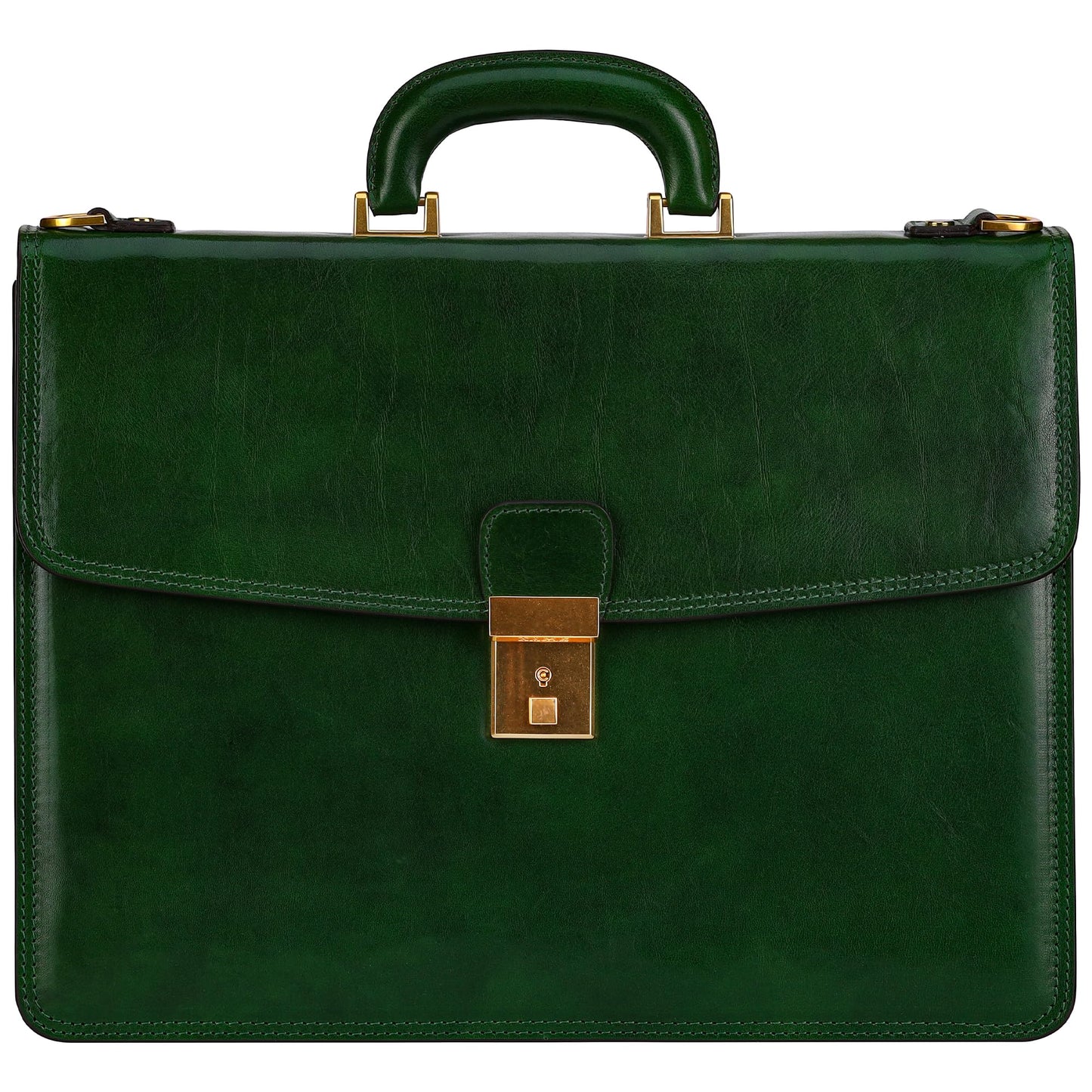 Time Resistance Leather Briefcase - Italian Handmade Leather Laptop Bag - Handbag for Men - Professional Computer Case (Green)