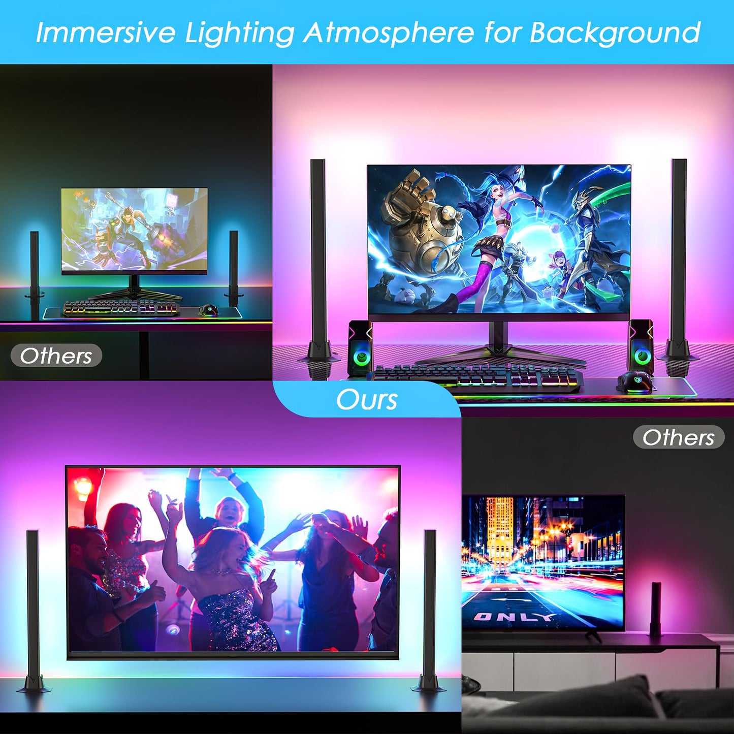 16.5" Smart Light Bar, RGB LED Light Bar for Room, 16 Million Colors Changing, 213 Preset & 8 Scene Modes, Dynamic Music Sync, 3 Control Modes, RGB & IC Ambient Backlight for TV, Gaming Room