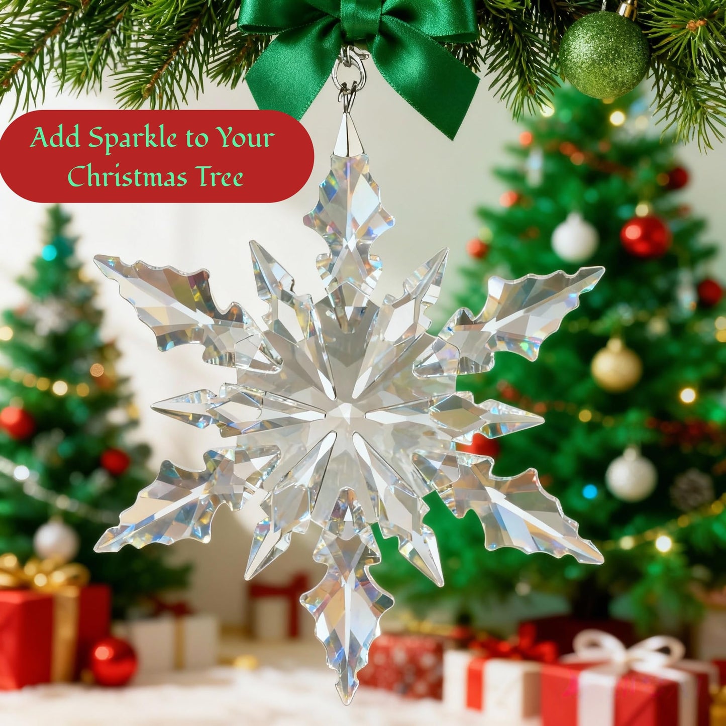 Luxury Crystal Christmas Snowflake Ornaments Christmas Tree Hanging Decorations Gifts for Women Girls Family Friends (Clear)