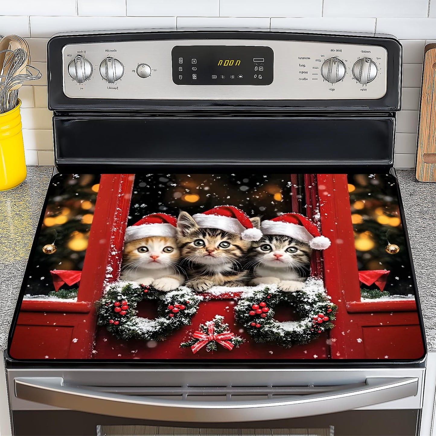 NYZE Christmas Stove Top Cover for Electric Stove,Glass Stove Top Cover,Heat Resistant Glass Cooktop Cover,Stovetop Protector, Kitchen Decor,Dish Drying Mats Cover for Washer Ceramic Top 28.5x20.5 in