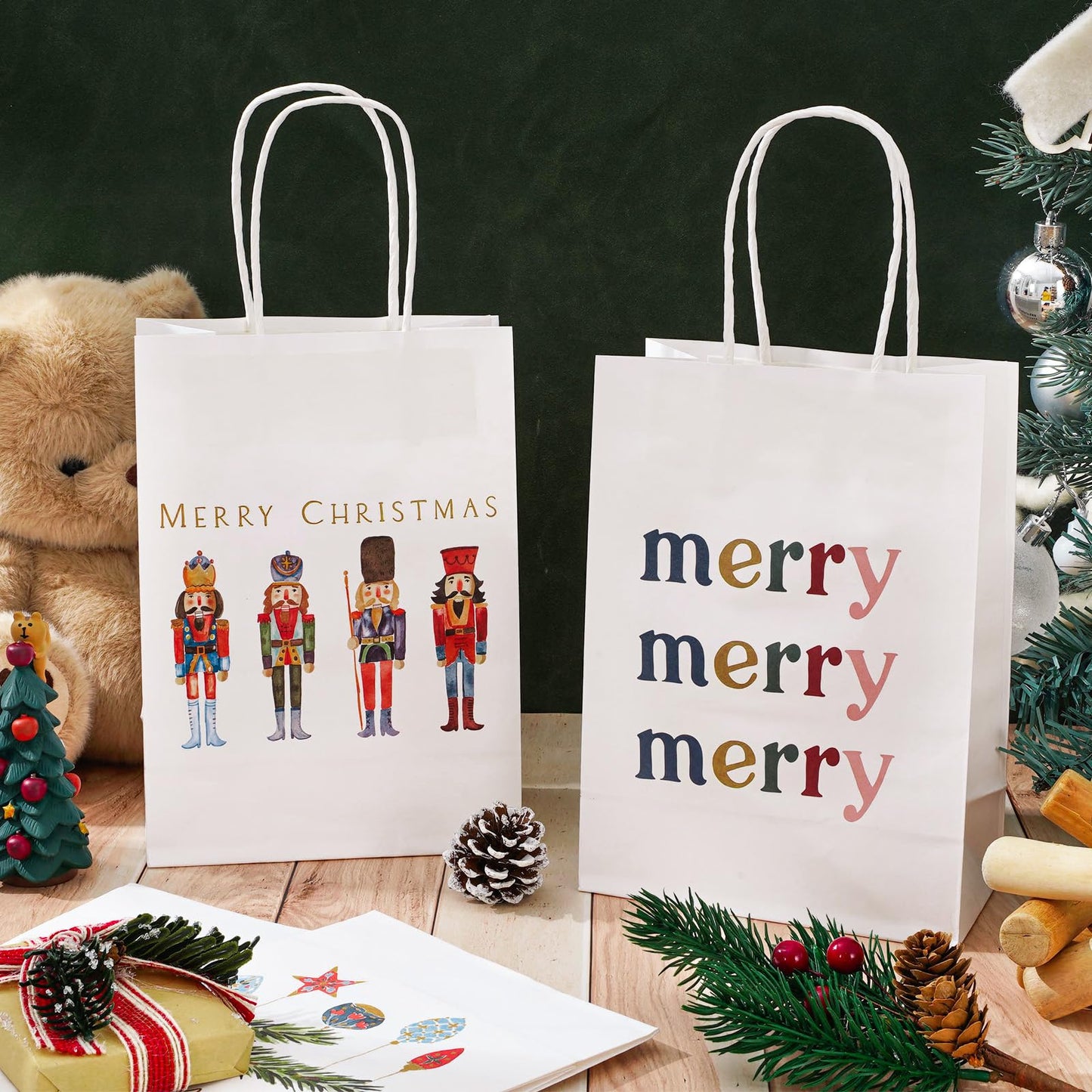 AnyDesign 18Pcs Nutcracker Gift Bags with Handle Watercolor Nutcracker Paper Bag Christmas Paper Gift Bags Xmas Treat Candy Goodie Bag for Xmas Party Favor Wedding Birthday, 5.9 x 8.3 x 3.1 Inch