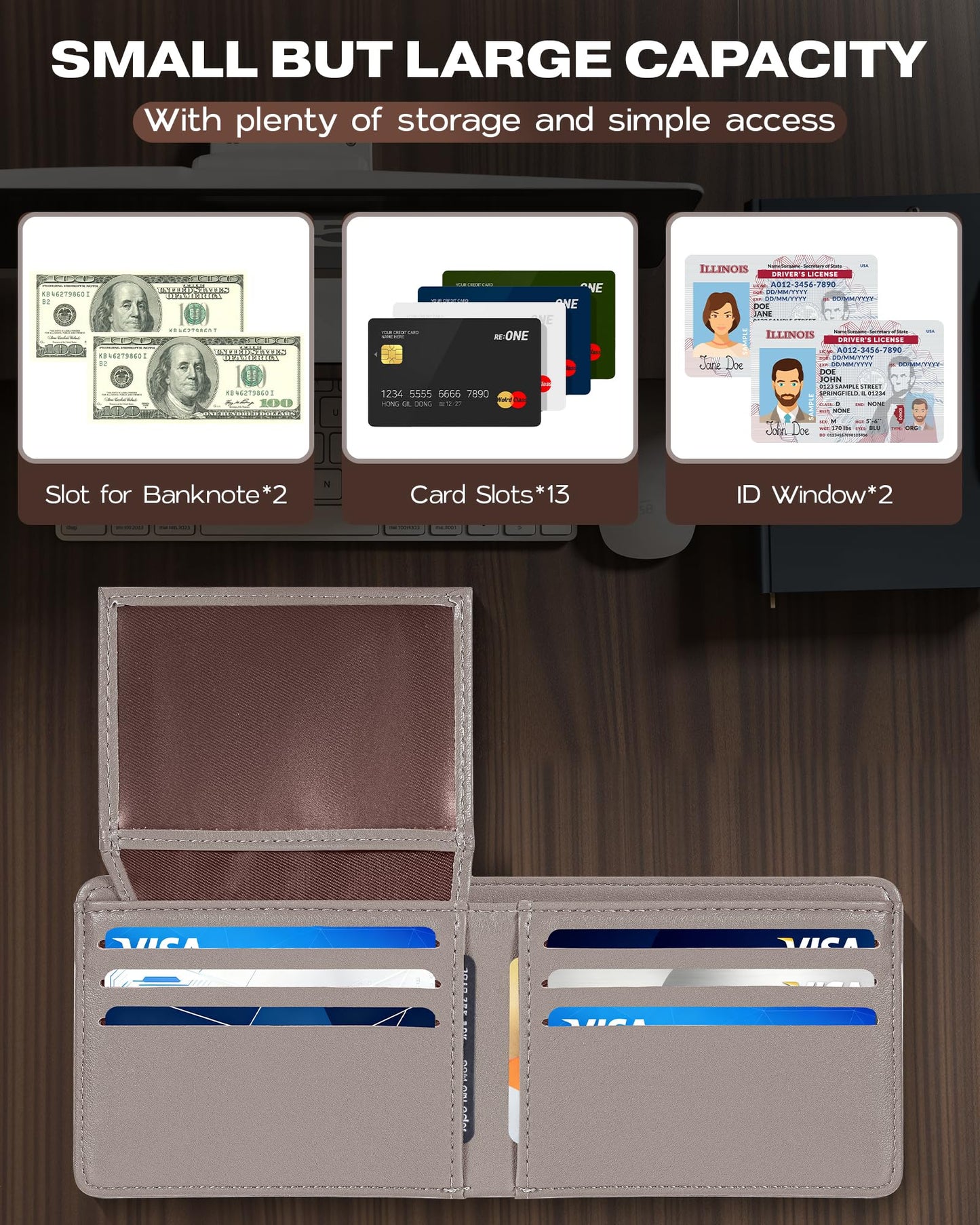 GNDR Wallet For Men Bifold Grey RFID Blocking Slim Faux Leather Wallets Card Holder Front Pocket Minimalist Men Accessories With Gift Box