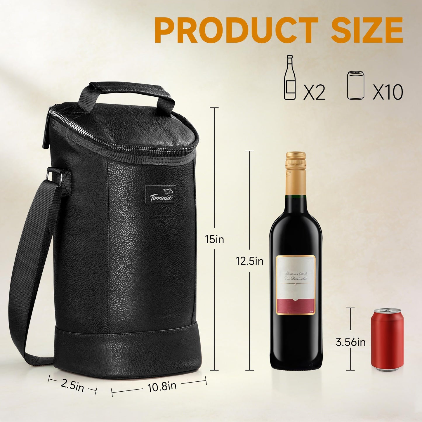 Tirrinia 2 Bottle Wine Carrier Bag, Insulated Wine Tote Cooler Bag with Shoulder Strap, for Travel, Picnic, BYOB & Christmas - Perfect Gift for Wine Lovers, Black