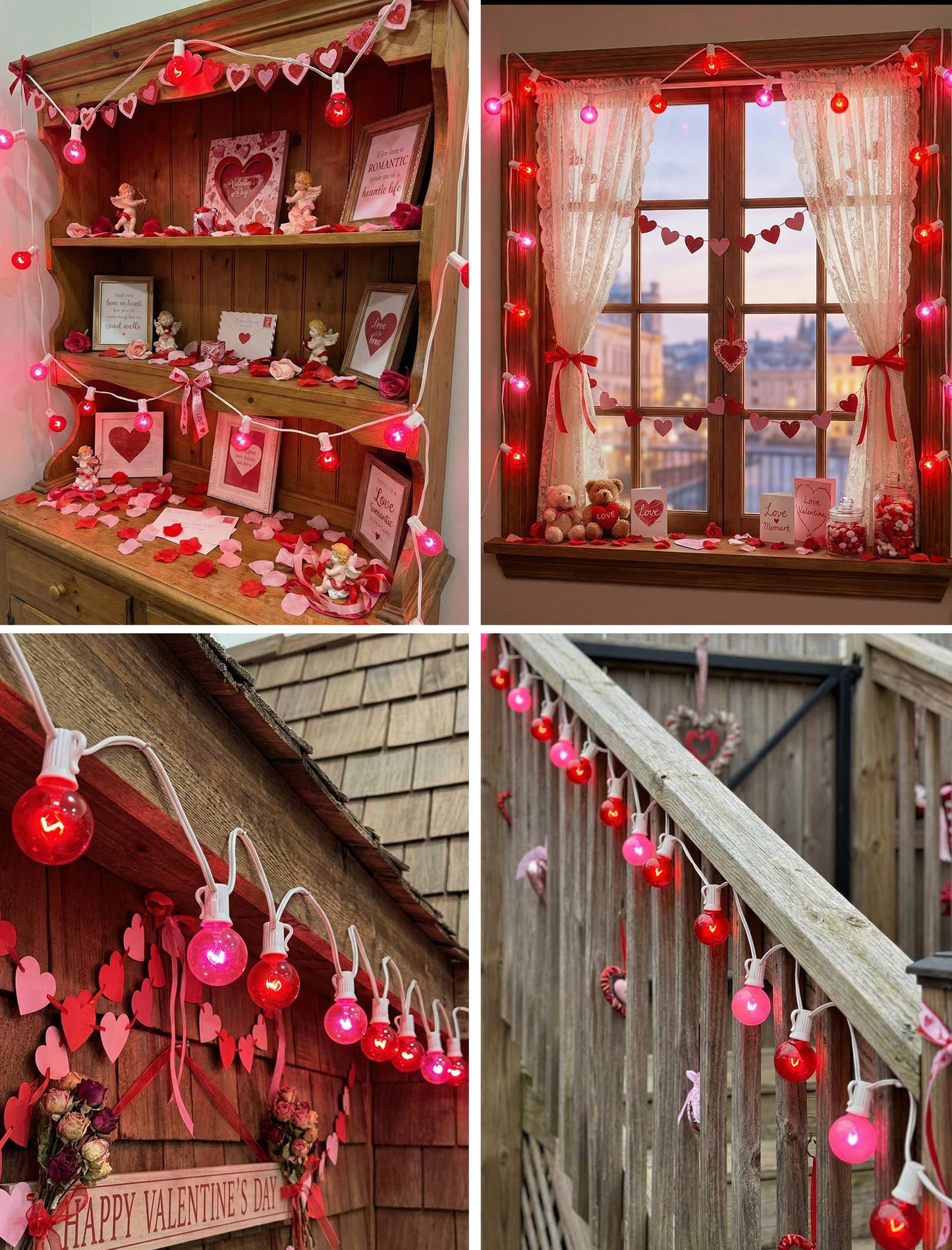 G40 Red and Pink Valentine’s Day String Lights, 25Ft Outdoor Valentines Day Decorations Lights with 27 Red & Pink Globe Bulbs,Hanging Patio Lights Waterproof for Christmas Wedding Party Garden Holiday