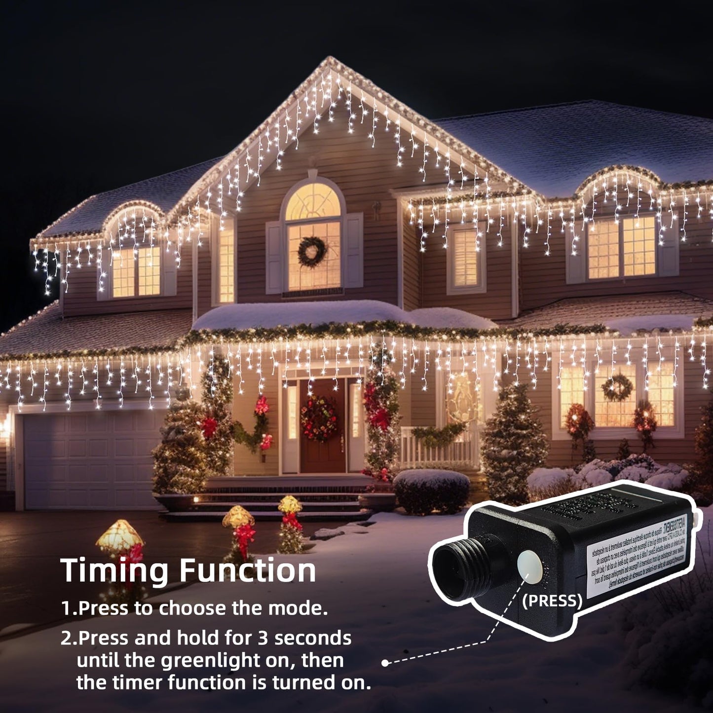 BYIZO Christmas Outdoor Icicle Lights - 480 LED 66+33 FT 8 Modes Curtain Fairy String Light Plug in, Waterproof for Eaves Yard Holiday Xmas Holiday Indoor Outdoor Decoration - White