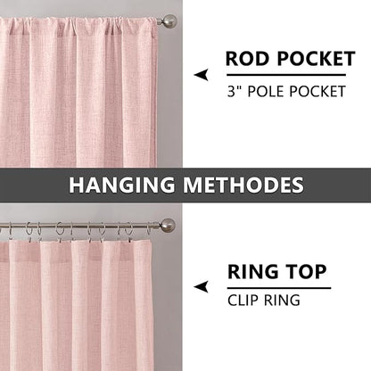 Tollpiz Linen Tier Curtain Rod Pocket Semi Sheer Half Kitchen Curtains Burlap Light Filtering Thick Linen Drape for Bathroom, 30 x 36 inches Long, Pink, Set of 2 Panels
