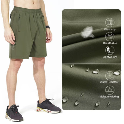 NORTHYARD Men's Athletic Running Shorts Gym Workout 7"/9"/5" Quick Dry Lightweight Sports Basketball Tennis 3 Zipper Pockets ArmyGreen L