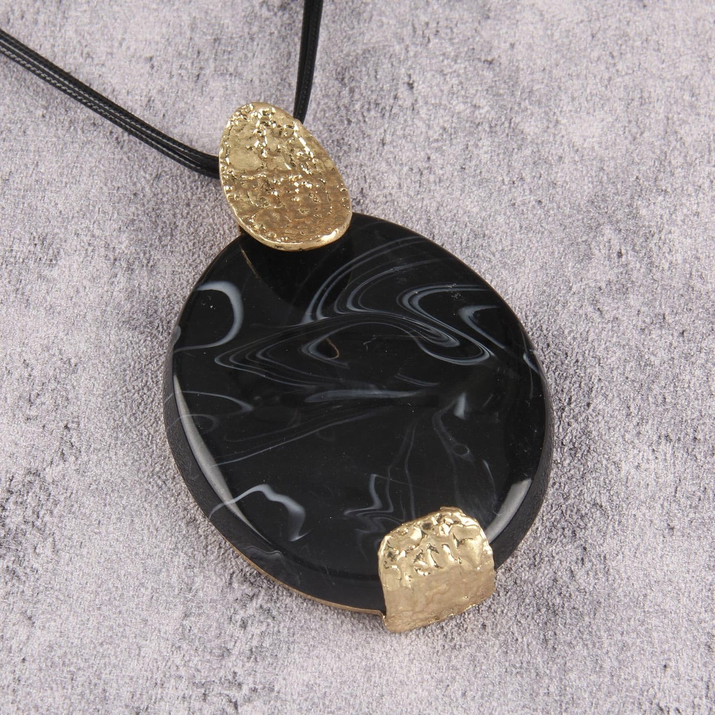 GelConnie Boho Pendant Necklace for Women Long Black Leather Cord Statement Jewelry with Large Oval Black Stone Pendant
