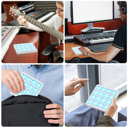 M-VAVE Wireless MIDI Controller Pads, 4.1 * 4.1 Inch, 0.28 LBS, Bluetooth Portable USB with 16 Drum, Note Repeat, Full Level Buttons, Rechargeable battery (White Pocket)
