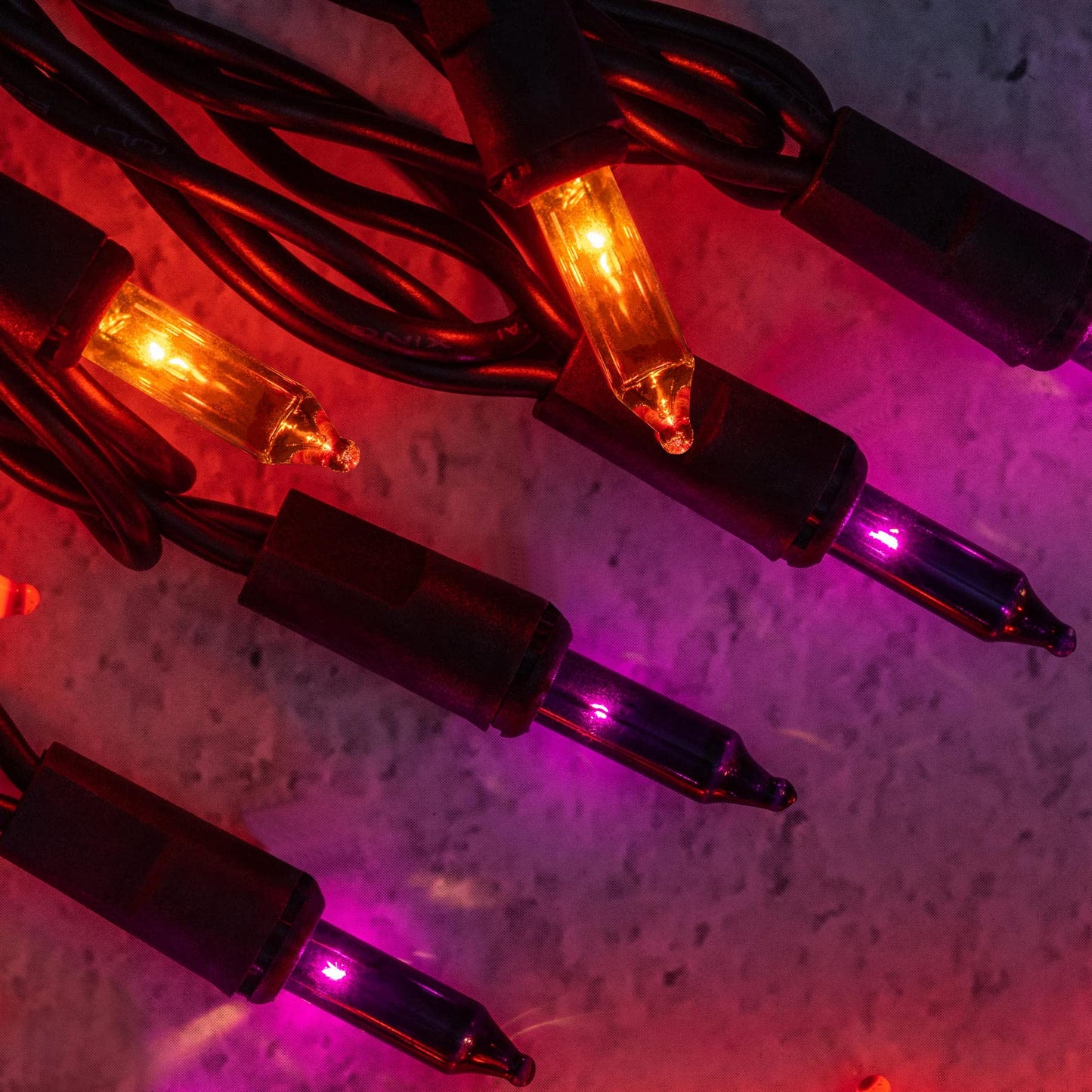 YULETIME 200 Orange Purple Halloween Lights, 2-Set 21 ft 100 ct Black Wire