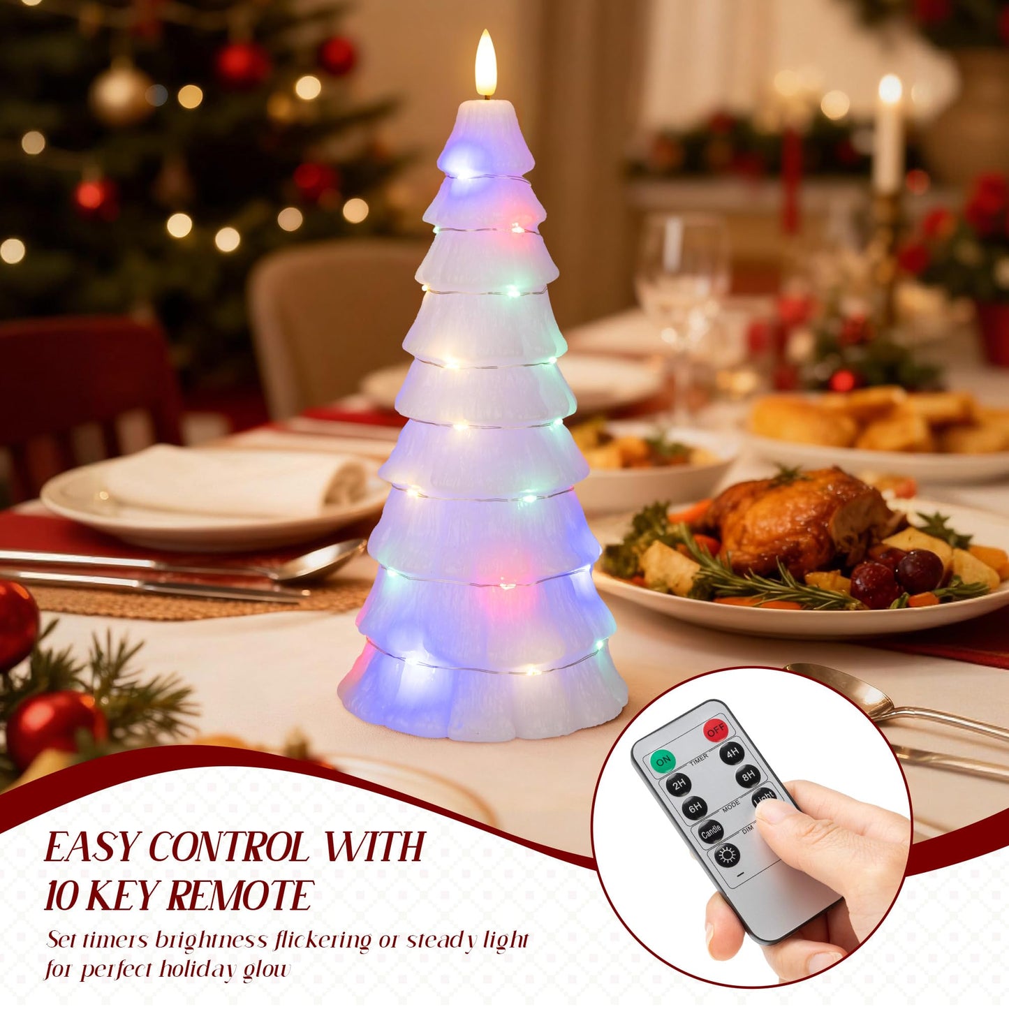 AFINETH Christmas Tree Candles with Remote, Christmas Flameless Candles with Embedded Star String Fairy Lights, Real Wax Battery Operated Candles, Xmas Flameless Candles for Mantel Decor