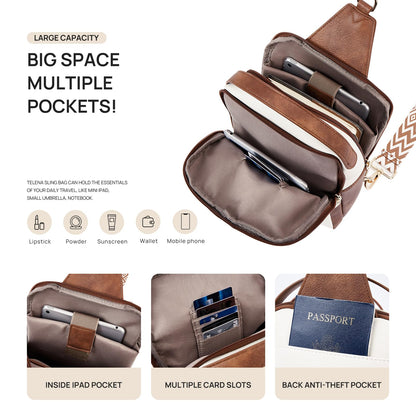 Telena Crossbody Sling Bags for Women, PU Leather Fanny Packs Cross Body Bag for Woman