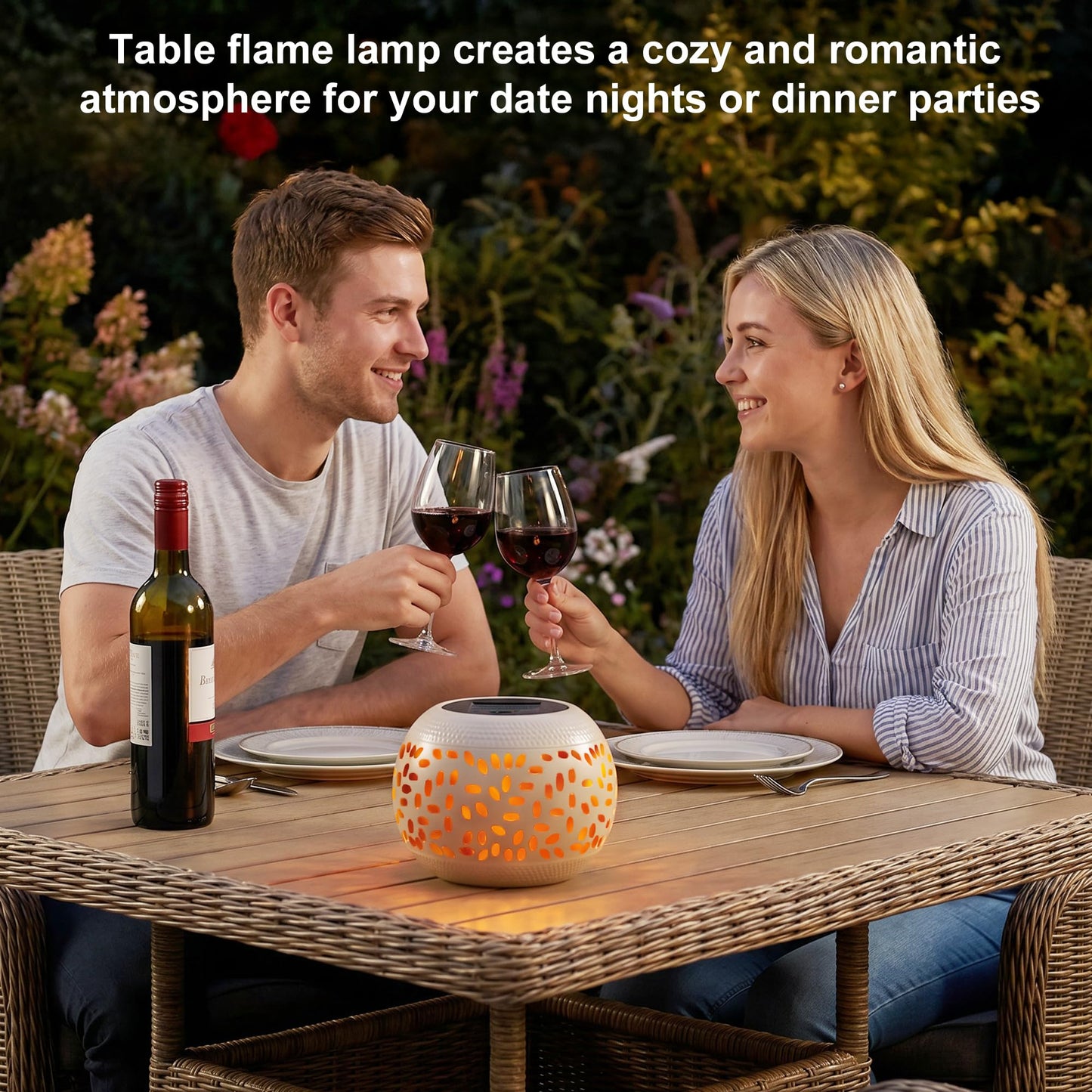 Solar Table Lantern Outdoor Waterproof- Dancing Flickering Flame Solar Powered LED Light,White Metal Desktop Decorative Lamp for Gifts for Women Mom,Desk Patio Garden Yard