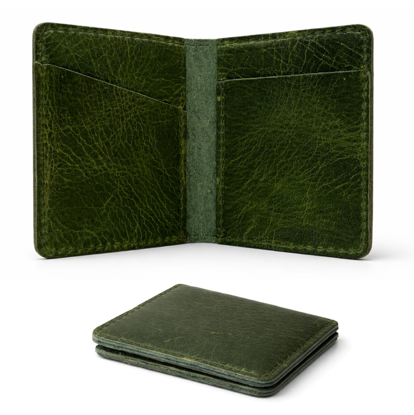 TheAntiq Genuine Leather Bifold Card Holder Wallet for Men & Women Slim Minimalist Front Pocket Credit Card Wallet, Compact Travel & Everyday Carry - Forest Green