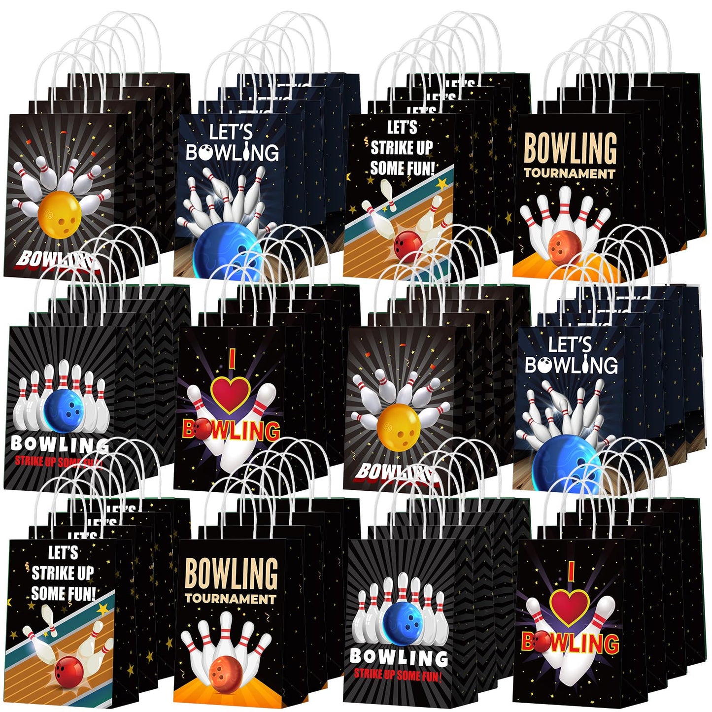 Kolldenn 24 Pcs Bowling Party Favors Bags Bowling Ball Goodie Gift Paper Bags with Handles Sport Candy Treat Pouch for Ball Birthday Party Decorations Supplies