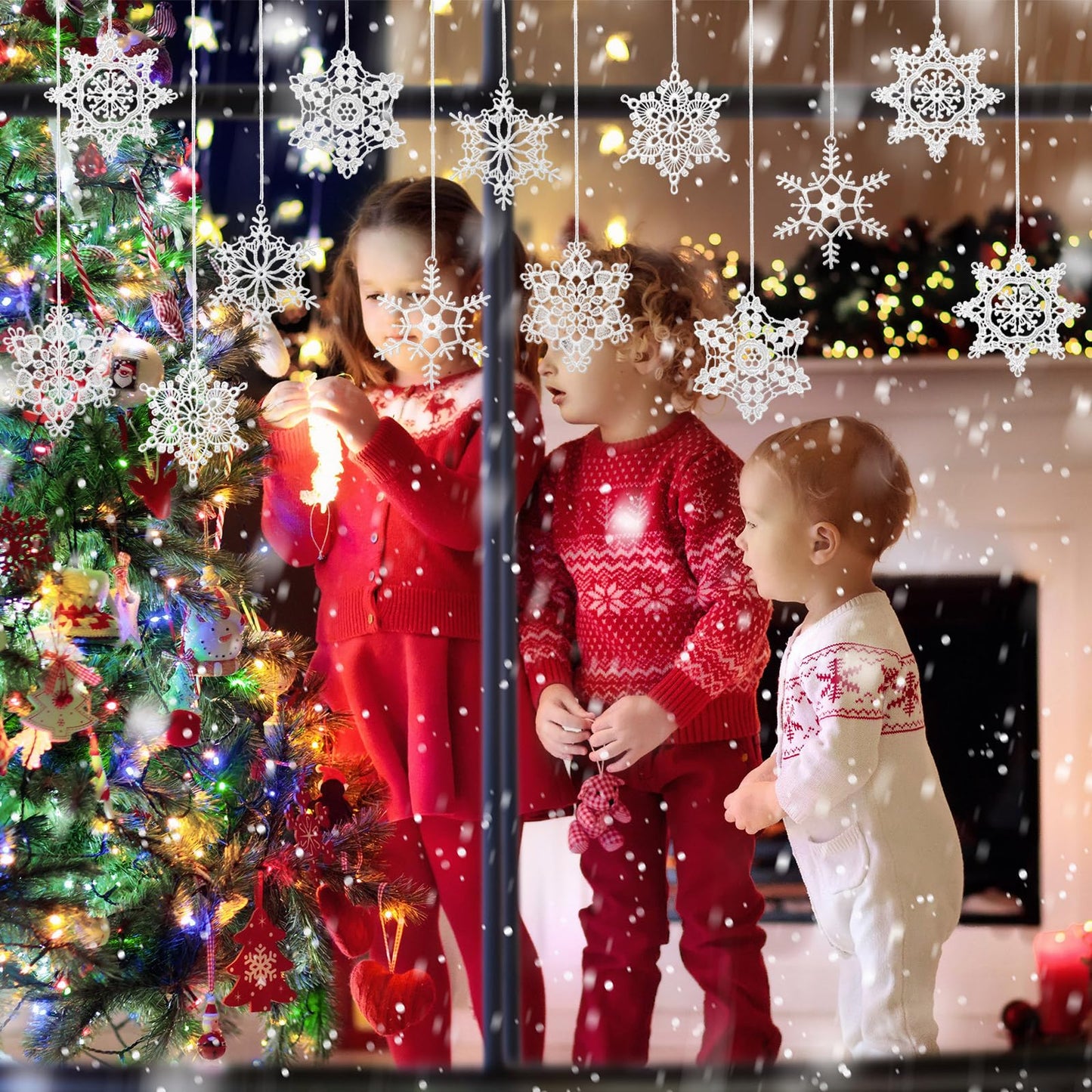 Buryeah 36 Pcs Snowflake Ornaments Christmas in July Crochet Snowflake Decorations Hanging Ornament for Christmas Tree Home Winter Wonderland Holiday Party Gift, 6 Styles(White)