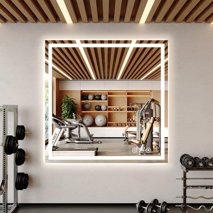 Koonmi Home Gym Mirror, 47"x47" Heavy Duty Large Seamless Tempered Glass Wall Mirrors with LED Lights for Gym, Workout, Yoga, Fitness, Dance Studio, Home, Exercise Room, Bathroom