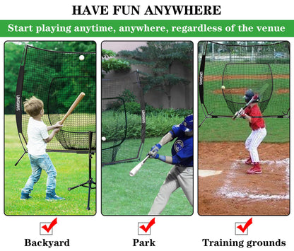 7'x7' Baseball Practice Net with Steel Frame for Batting, Hitting and Pitching, Portable Softball Net for Batting with Carrying Bag