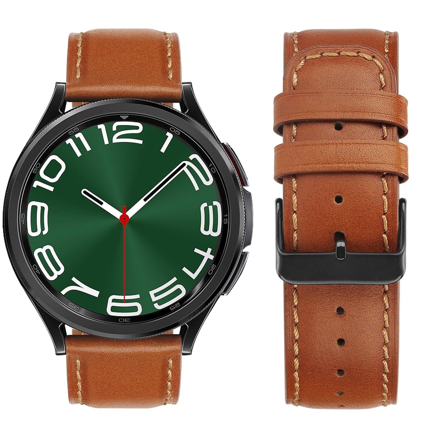 Tasikar Leather Bands Compatible with Samsung Galaxy Watch 47mm 7/6/5/4 Band/Watch 6 Classic 43mm 47mm/Watch 5 Pro Band, Genuine Leather Strap for Galaxy Watch 4 Classic/Watch 3, Classic Brown