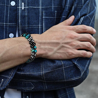MIDON Tiger Eye Bracelet, Triple Protection Bracelet for Men Women, Handmade Tiger Eye Beads Hematite and Black Obsidian Jewelry Natural Stone Healing Energy Healing Luck Crystal Bracelets